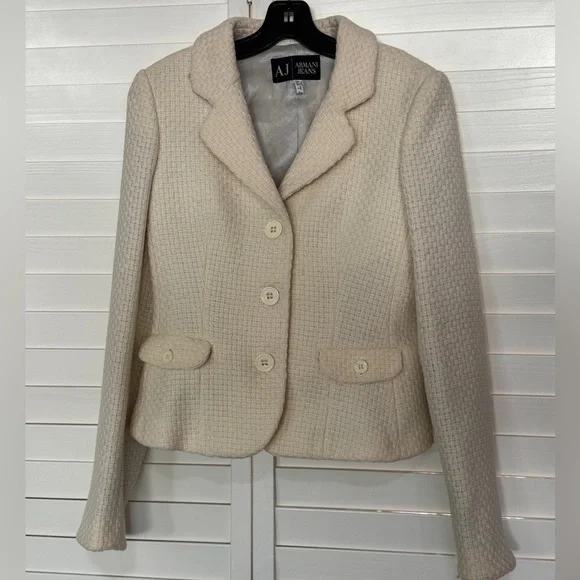 Armani Jeans vintage cream textured wool blazer size 6 - Picture 1 of 8
